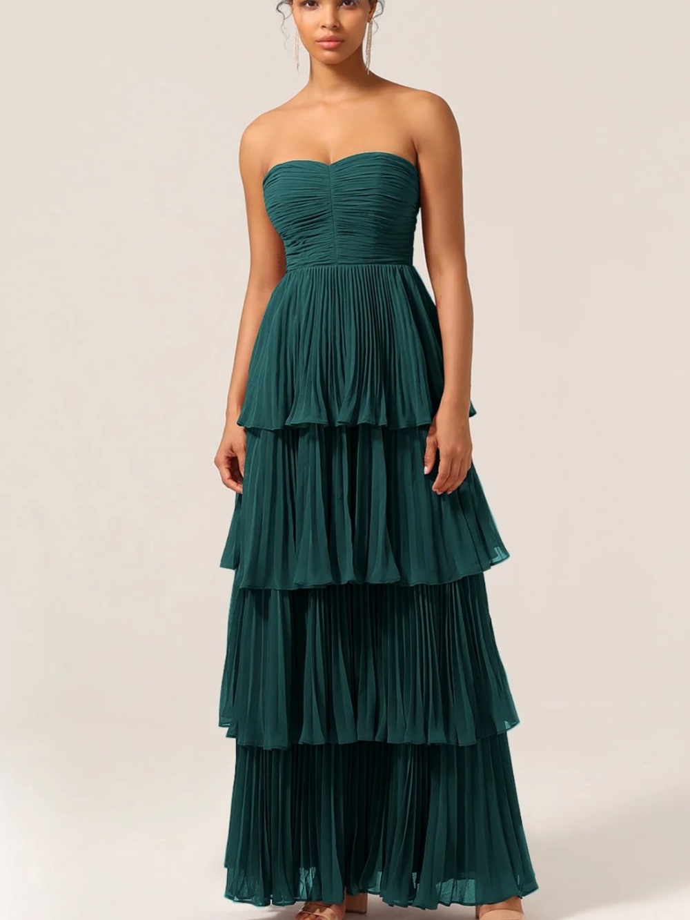 Lulu's Teal Tiered Chiffon Cowl-Neck Maxi Dress